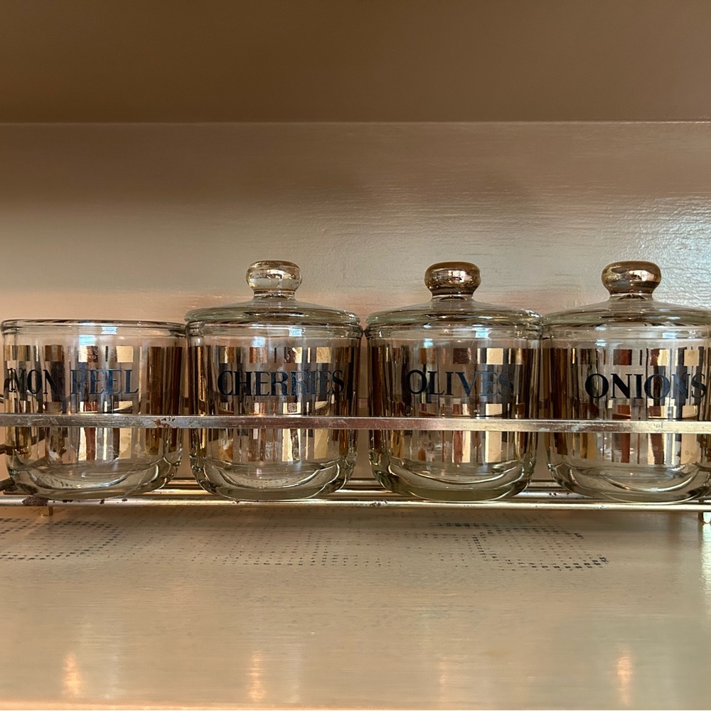 MCM Vintage Glass Canister Set with Gold Accents